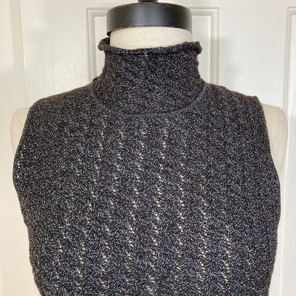 Black mock neck sleeveless Sweater by Dana Buchman black wool /rayon size Medium - Picture 3 of 6